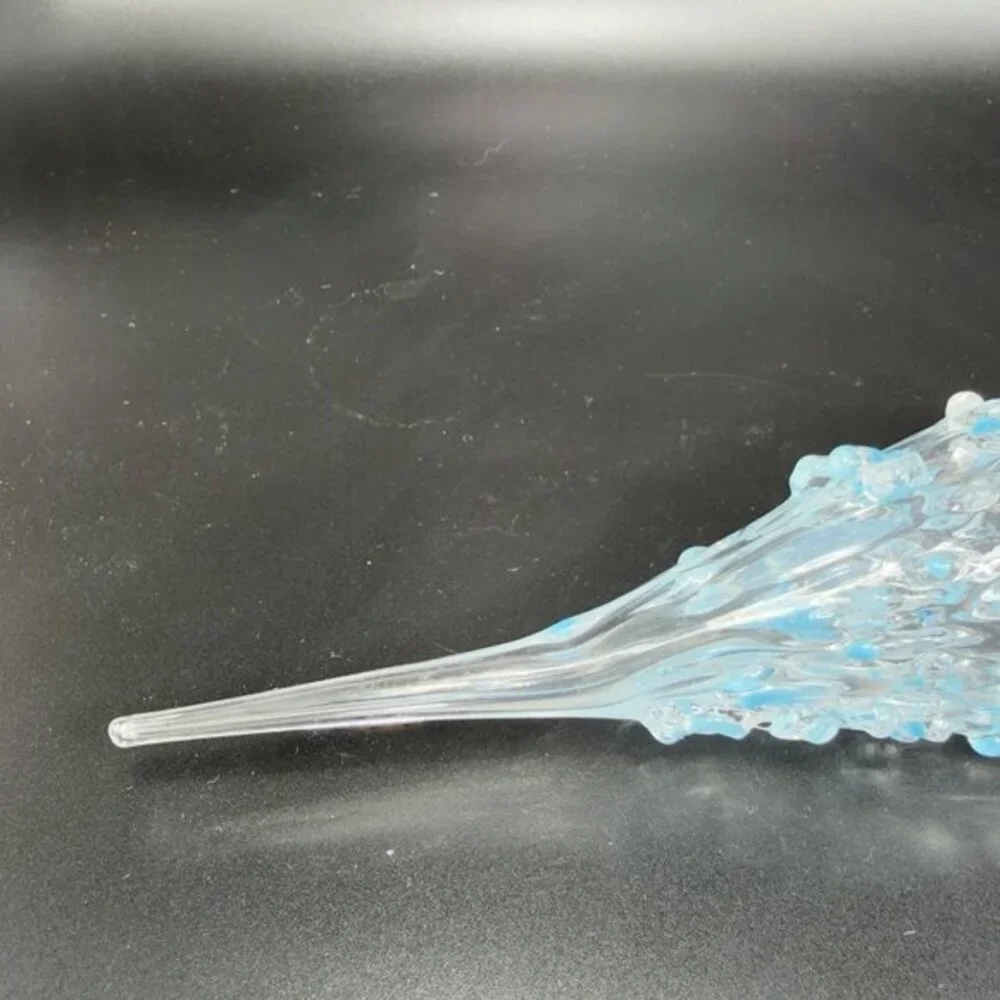 Hand Blown Studio Art Glass Ornament Hanging Decor Textured Blue Fritz Glass VTG